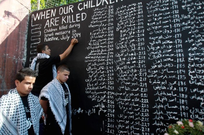 A Work in progress: In Erinnerung an die toten Kinder von Gaza, Flüchtlingslager Aida (nahe Bethlehem), 28. Juli 2014. Quelle: smpalestine.com.